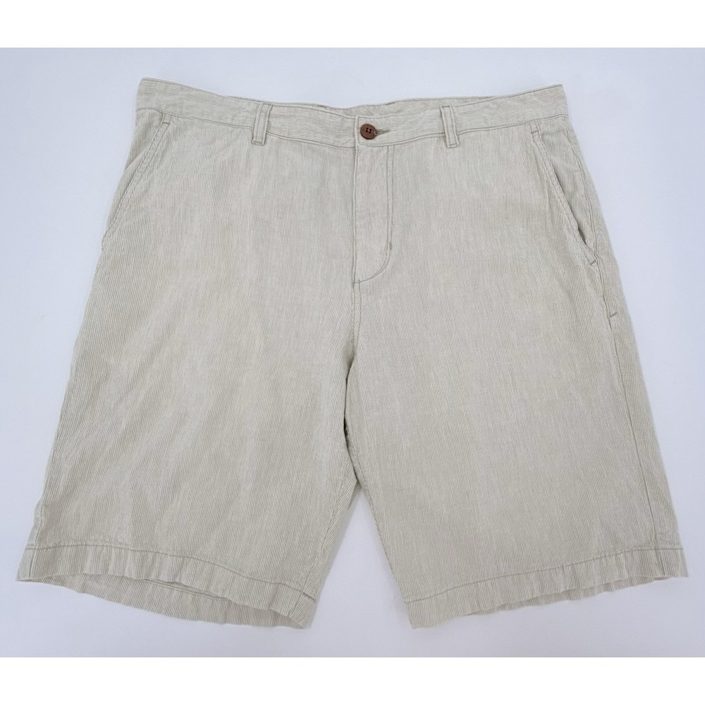 Tommy Bahama Linen & Cotton Shorts Flat Front Thick Ribbed Light Tan Men's 36